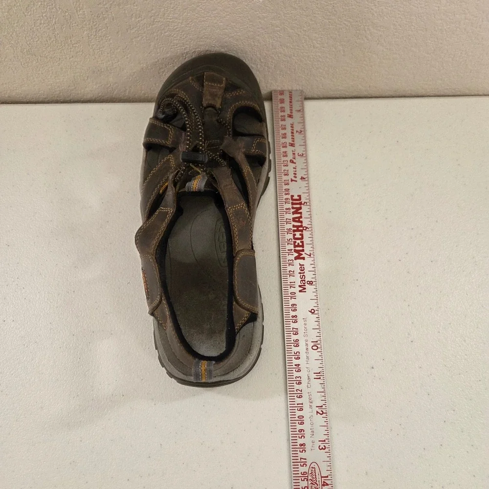 Keen Mens Brown Leather‎ Waterproof Bungee Fisherman Hiking Sandals Toe Guard